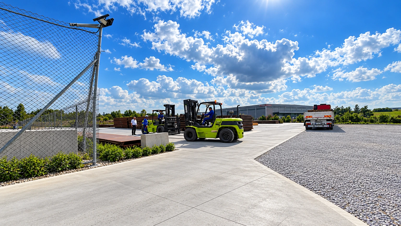 Açık sahada CLARK forklift ve yükleme faaliyetleri